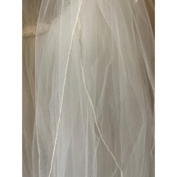 Vintage 1990s Beaded Bridal Headband Veil Cream Tulle Two Tier Mid Length - Picture 5 of 10